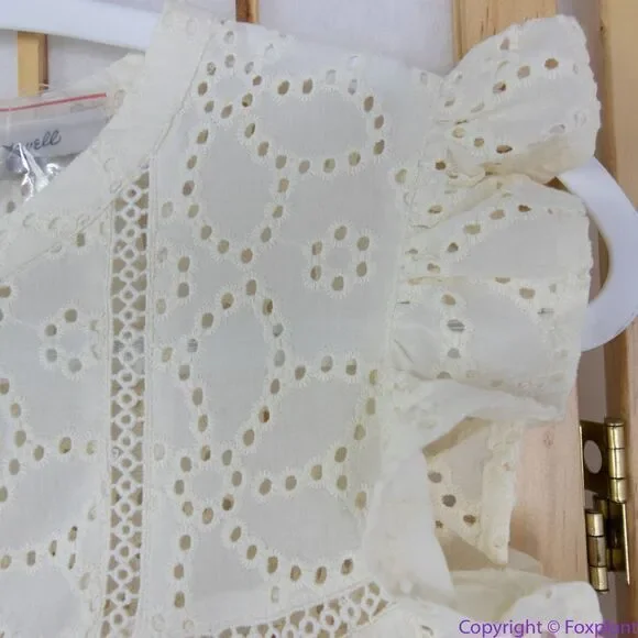 NEW‎ Madewell Off White Eyelet Ruffle-Sleeve Mini Dress, L - Picture 9 of 16